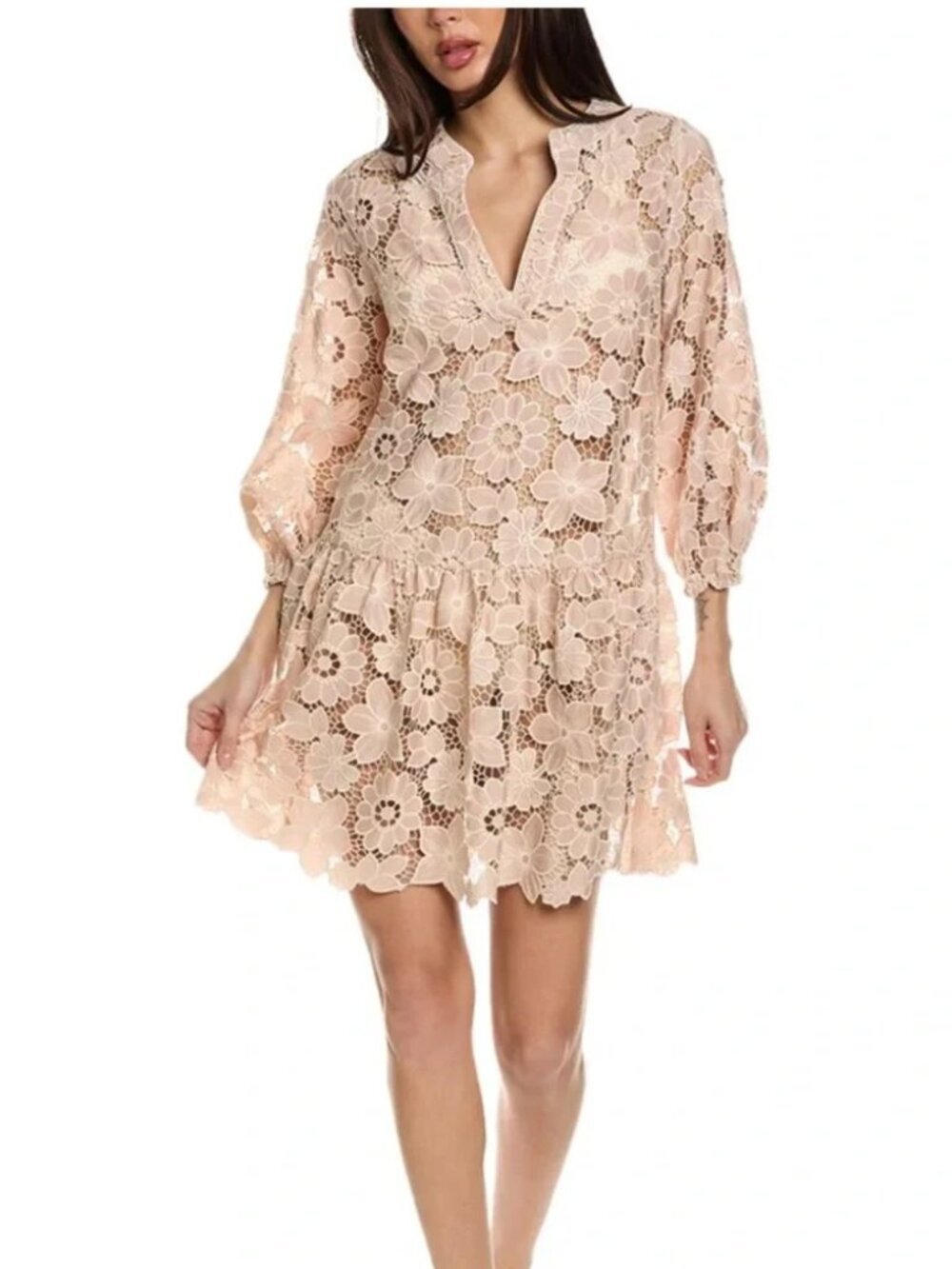 Shoshanna Blush Floral Eyelet Umbrella Mini Dress Sz: L